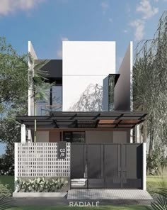 an architectural rendering of a modern house