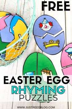 Easter Egg Rhyming Puzzles FREE PRINTABLE - Just Reed & Play | Easter preschool, Easter learning activities, Easter literacy activity