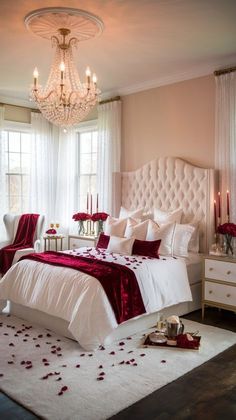 Valentines Day Bedroom, Candle Light Decor, Cozy Romance, Sheer White Curtains, Bedroom Photoshoot, Cozy Date Night, Deep Red Velvet, Elegant Bedroom Decor