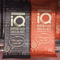 two bags of chocolate on display in a store