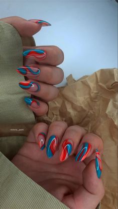 Chaotic Nail Designs, Funky Almond Nails Colorful, New Mexico Nails, Abstract Valentines Nails, Trendy Almond Nails 2024, 5 Color Nails, Trendy Summer Nails 2024, Funky Nails Square, Every Nail Different Design