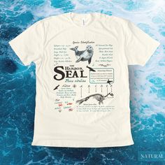 a white t - shirt with an image of sea animals and their names on it