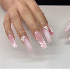 Long Nails Flowers, Baby Pink Long Nails, Gen Nails, Pink Long Nails, Nails Baby Pink, Flowers Coquette, Nails Latina, Wife Nails, Latina Nails