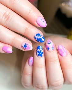 #Beauty #Nail #PINKANDBLUE #PINKANDBLUENAILIDEASPosted by Zoe Scott: Get ready to dive into the world of trendy pink and blue nail art in 2024! Explore the latest and most popular designs that are creating a buzz on Ins... Folk Nails, Blue Pink Nails, Nails Pink And Blue, Patchwork Nails, Pink And Blue Nails, Pink Blue Nails, Bird Nails, Mismatched Nails, Groovy Nails