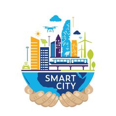 the smart city logo with two hands holding it