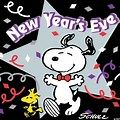 the new year's eve poster with a cartoon dog dancing in front of a star