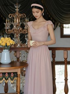 Get ready to twirl and dance in our Ema Mauve Balletcore Aesthetic Coquette Dress! With its delicate dark dusty-rose hue, A-line silhouette, ruffled neckline with elasticated shoulders and a comfortably fitted back with shirring, this ethereal dress will have you feeling like a graceful ballerina. Get inspired and express yourself through graceful movements in this feminine ethereal dress! Size S Bust: 78-84cm Waist: 60-66cm Length: 112cm Size M Bust: 82-88cm Waist: 64-70cm Length: 113cm Size L Balletcore Aesthetic, Coquette Dress, Midi Dress Elegant, Ethereal Dress, Iphone Instagram, Elegant Feminine, Aesthetic Coquette, Dark Feminine, Ruffled Neckline