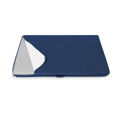 a piece of blue and white cloth with a triangle on it's end, folded in