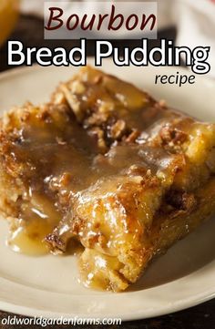 a close up of a plate of bread pudding