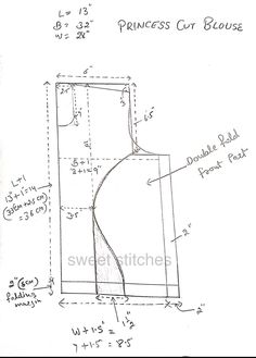 a drawing of the princess's dress with measurements for it and instructions on how to measure