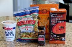 the ingredients for soup are sitting on the counter