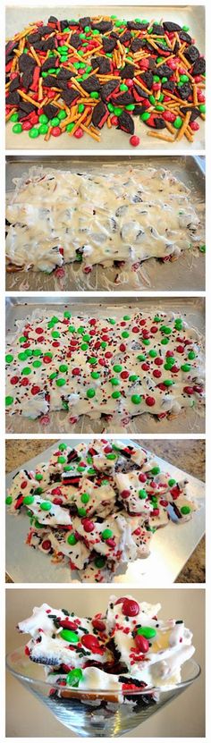 the process of making christmas cookies with icing, sprinkles and candy