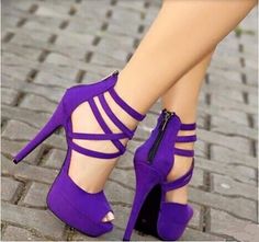 I want these so bad but I'm afraid my ankle will never be the same. Purple Peep Toe Heels, Shoes With Straps, Wearing Purple, Prom Heels, Purple Shoes, Stylish Sandals