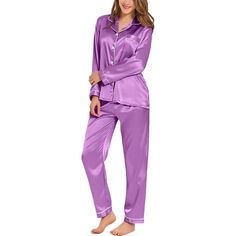 Experience ultimate comfort and style with our Two Piece Sleepwear Pajama Set. Crafted with your relaxation in mind, this ensemble ensures a perfect night's sleep.The classic design and attention to detail make this sleepwear set a timeless addition to your collection. Whether you're winding down after a long day or enjoying a leisurely morning, these pajamas provide the perfect blend of comfort and style.Features: Materials: This lightweight pajama set is made of lightweight silk satin, which i Bridal Party Pajama Sets, Bridal Sleepwear, Silky Pants, Silk Pajamas Women, Pyjama Satin, Top Hits, Satin Pyjama Set, Pajama Party, Sleepwear Sets