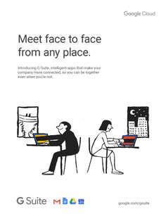 an advertisement for google cloud showing two people sitting at desks, one on the phone