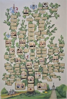 a family tree with many pictures on it