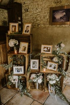 a bunch of frames with flowers and pictures on them