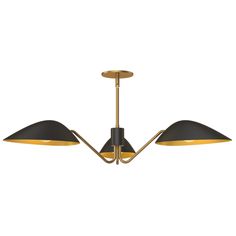 three light chandelier with black and gold shades