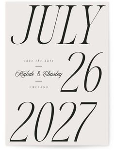 a white and black wedding card with the words, july and october in cursive font