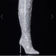 Blingy Thighhigh Boots Brand New Sequin Thigh High Boots, Current Mood Clothing, Rhinestone Bra, Rider Boots, Silver Boots, Leather Thigh High Boots, Patent Boots, Snakeskin Boots, Black High Heel Boots