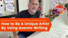 a man sitting in front of a drawing board with the words how to be a unique artist by using artistic writing