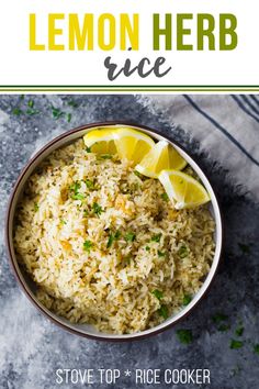 a bowl filled with lemon herb rice