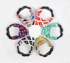 six different styles of headbands arranged in a circle on top of each other