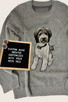 Custom Knit Pet Sweater Puppies Stuff, Custom Dog Shirts, Friends Gift Ideas, Pet Sweaters, Dog Remembrance, Custom Pet Art, Personalized Sweater, Custom Sweaters, Needle Felting Tutorials