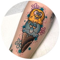 an ice cream cone with a cartoon character on it's leg and the words, don't touch