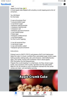 an apple crumb cake recipe on the app