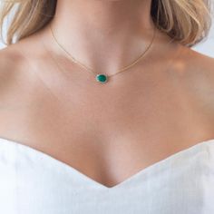 This is part of Chairish’s Fine Jewelry assortment.  If you are looking for a little bit of color to make you happy, this is your necklace. A perfect size emerald for every day that you won't want to take off. We like to layer ours with the sapphire crescent pendant of the oval link chain with diamond connector clasp.  14K Gold; .08 CT Diamonds; 2.35 Ct Emerald; 16 - 18 inches Green Necklace With Bezel Setting For May Birthstone, Everyday Fine Jewelry Green Necklaces, Green Fine Jewelry Necklace For Everyday, Everyday Fine Jewelry Green Necklace, Green Pendant Necklace With Bezel Setting, Emerald Round Pendant Necklace, Minimalist Emerald Necklace In Yellow Gold, Emerald Necklace For Everyday Wear - May Birthstone, Minimalist Green Emerald Necklaces