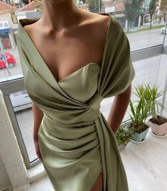 Dusty Sage, V Neck Prom Dresses, Cocktail Gowns, Evening Dress Fashion, A Line Prom Dresses, Satin Prom Dress, Evening Formal, Evening Gowns Formal, Mermaid Prom Dresses