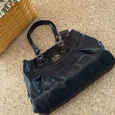 Coach Black Madison Carryall Shoulder Or Satchel Bag Leather. Style Number 14574. This Is A Great Bag But It’s A Little Too Large For Me So I’m Selling. It Is Pre-Loved/ Used And Shows All Over Wear. Please Note:There Is Staining On The Interior Purple Lining. Silver Colored Hardware. It Has Lots Of Life Left In It! You Can Use A Crossbody Strap With It But It’s Not Included With The Sale Of This Bag. Measurements Are Approximate And Colors May Be Off Because Of Lighting. Coach Madison Bag Black, Interior Purple, Bag Measurements, Leather Style, Satchel Bag, Crossbody Strap, Satchel Bags, Coach Bags, Leather Shoulder Bag