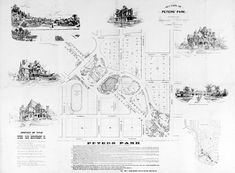 an old black and white map shows the location of several different park areas in which there are