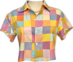 Multicolor Camp Collar Blouse For Summer, Pink Summer Cropped Shirt, Multicolor Button-up Summer Blouse, Pink Summer Crop Top Shirt, Multicolor Crop Top For Vacation, Multicolor Cropped Top For Vacation, Fitted Collared Cropped Shirt For Summer, Retro Multicolor Shirt For Vacation, Multicolor Collared Summer Blouse