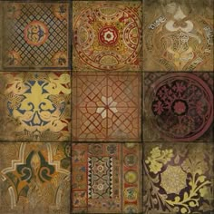 an assortment of decorative tiles in different colors