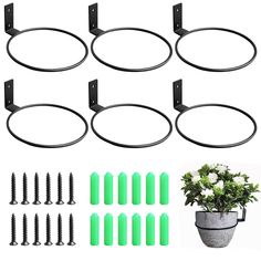 12 piece garden stake set with potted plant and 6 pieces of green plastic stakes