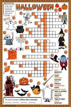 a halloween crossword puzzle with pumpkins, ghost and other things to do on it