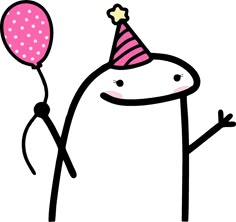 a cartoon character with a party hat holding a balloon