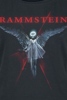 a black t - shirt with an angel on the front and words ramsteen above it