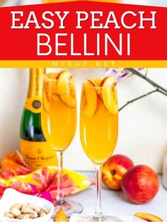 Check out this Easy Peach Bellini Recipe! This spring cocktail recipe combines Italian prosecco, champagne, and peach slices for a flavorful drink. Sip and celebrate with this delightful drink, perfect for your Easter drink recipe! Spring Drink Recipes, Peach Bellini Recipe, Easy Spring Cocktails, Frozen Fruit Recipes, Easter Drink, Bellini Recipe, Spring Drink, Spring Cocktails Recipes, Spring Cocktail