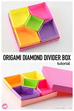 the origami diamond divider box is made out of colored paper