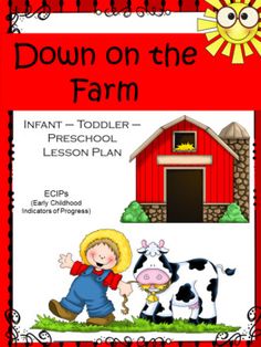 a red book cover with the words down on the farm and an image of a child in