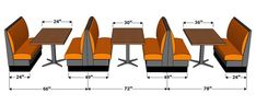 an image of a table and chairs with measurements for each seat in the same room