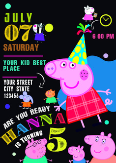 peppa pig birthday party poster with the name peppo on it and other cartoon characters