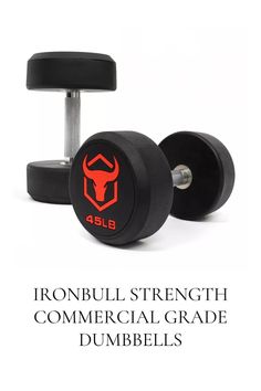 two dumbs with the words ironbull strength commercial grade dumbbells