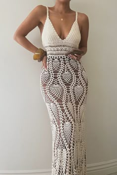 Crochet Trends, One Shoulder Dress Long, Crochet Beach Dress, Great Escape, Crochet Maxi Dress, Crochet Maxi, Scallop Hem, Crochet Fashion Patterns, Corsets And Bustiers