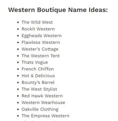 the western boutique name ideas list