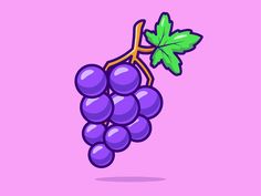 a bunch of grapes with leaves on a pink background