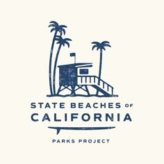 the state beaches of california park project logo with palm trees and a lifeguard tower